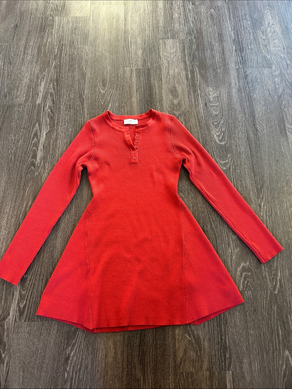 Women’s Red Long-Sleeve Henley Knit Dress